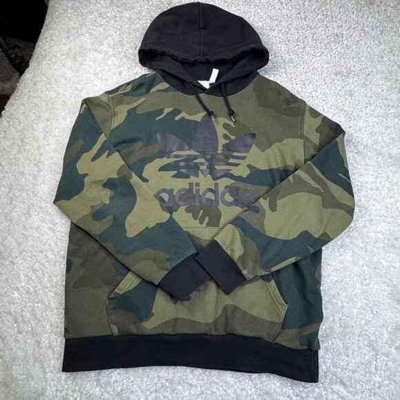 Adidas Trefoil Camo Pullover Hoodie Sweatshirt Green Mens Large - Picture 1 of 7